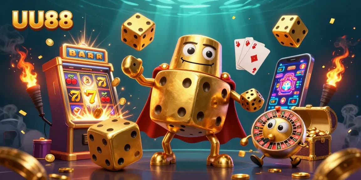 Experience thrilling gameplay with UU88's dynamic casino elements in this vibrant illustration.