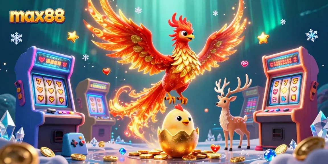 Experience thrilling max88 casino action with vibrant phoenix, golden jackpot, and immersive game elements.