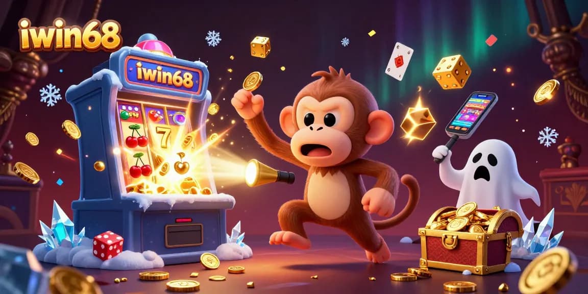 Experience iwin68's electrifying haunted casino scene with juggled golden treasures.