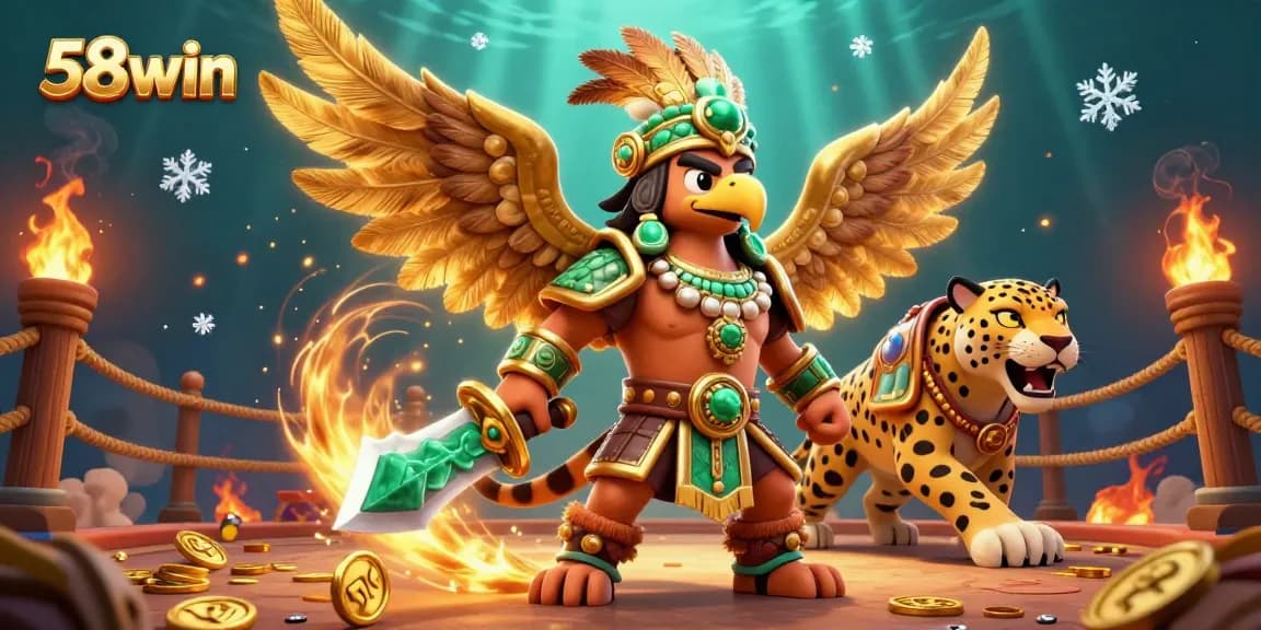 Experience the thrill of 58win with dynamic arena battles featuring golden tokens and vibrant warriors.