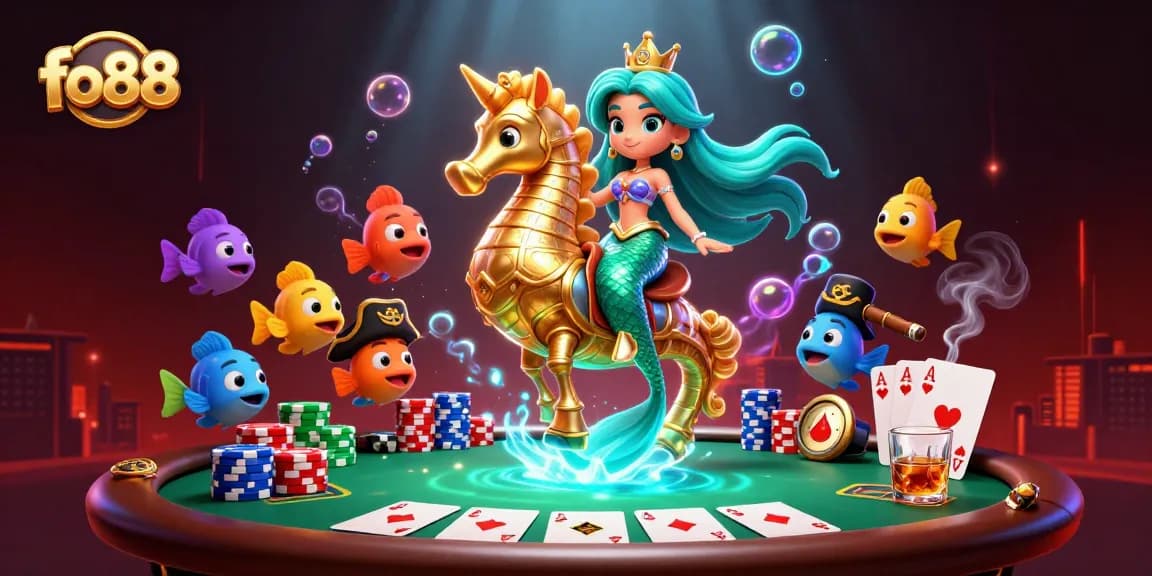 Experience the thrill of fo88 with colorful underwater characters and dynamic poker elements.
