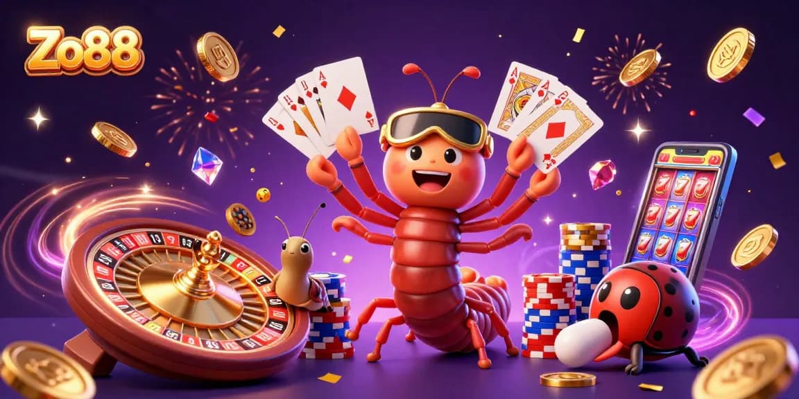 Experience thrilling gameplay with Zo88 at this vibrant, ultra-detailed 3D casino scene illustrating excitement and winning potential.