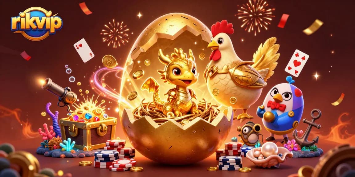 Experience top-tier gaming at rikvip with this vibrant casino scene featuring a golden baby dragon.
