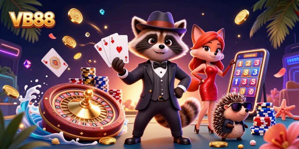 Experience the thrill of VB88 with a royal flush in a vibrant casino scene.