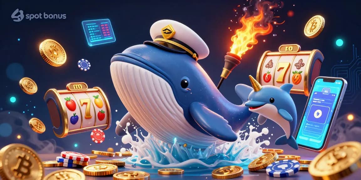 Engage with the exciting slot bonus experience featuring a whale, narwhal, and playful dolphins amidst casino elements.