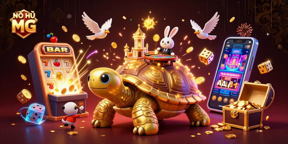 NỔ HŨ MG showcases an exciting jackpot explosion with thrilling slot elements in a vibrant 3D scene.