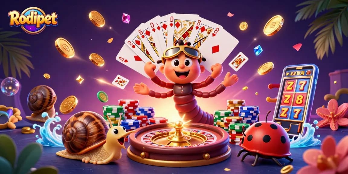 Engage with Rodipet’s exciting casino scene featuring a millipede dealer, chip stacks, and a stunning roulette.