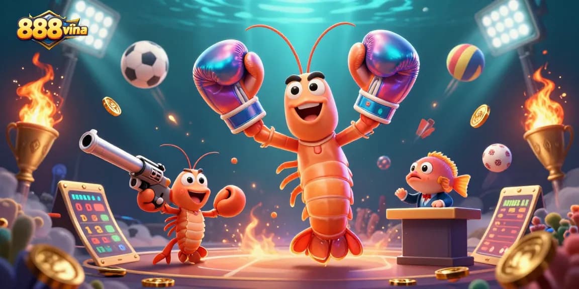 Experience thrilling action in 888vina with playful casino characters and vibrant game elements.