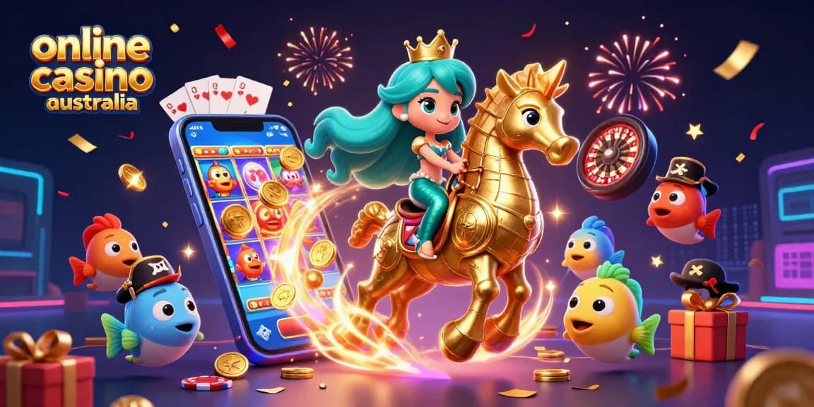 Engage with the colorful scene in online casino Australia featuring a mermaid princess and slot games.