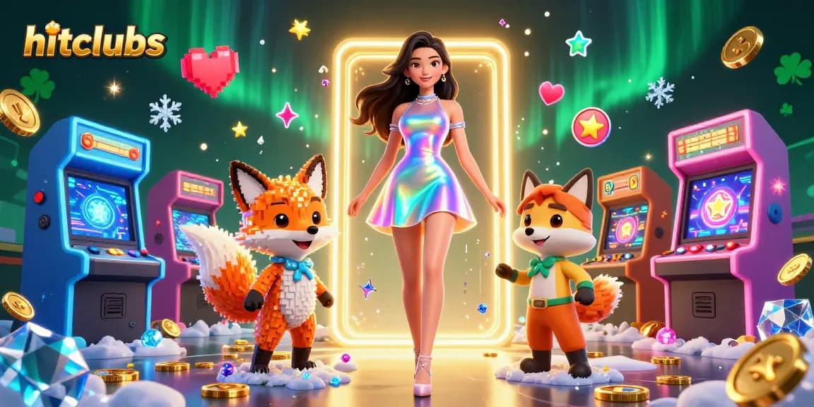 Hitclubs players spin vibrant slot reels in an electrifying 3D casino atmosphere.