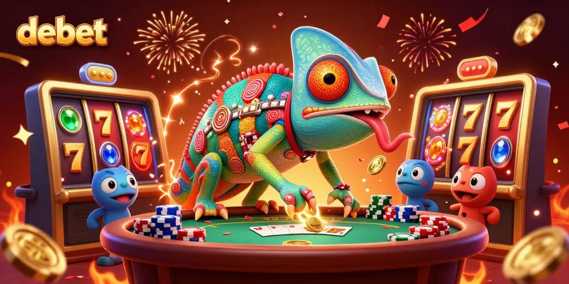 Experience exhilarating casino action with debet as the chameleon owner gathers golden coins and spinning jackpots.