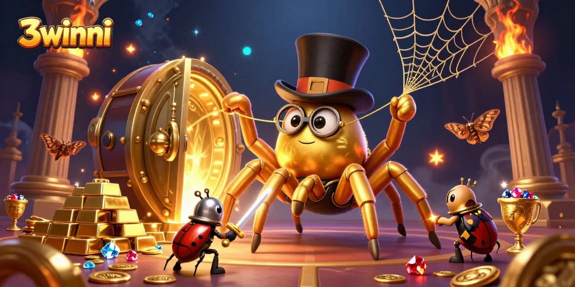 3winni players enjoy dynamic casino action in a vibrant golden tarantula-themed illustration.