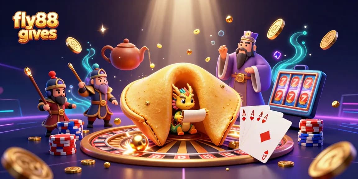 Experience the excitement of fly88 gives with this dynamic illustration featuring golden coins, gaming elements, and instant winnings.