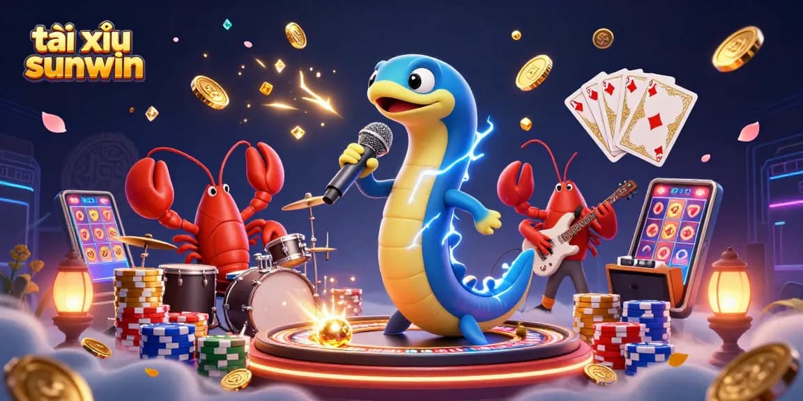 Tài xỉu sunwin showcasing a vibrant underwater casino scene filled with treasures and energetic characters.