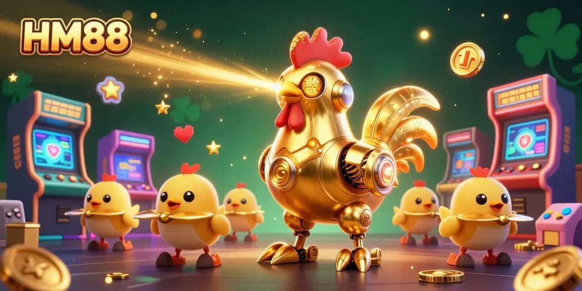 HM88 showcases a vibrant 3D animated scene with characters engaging in dynamic arcade-style gambling.