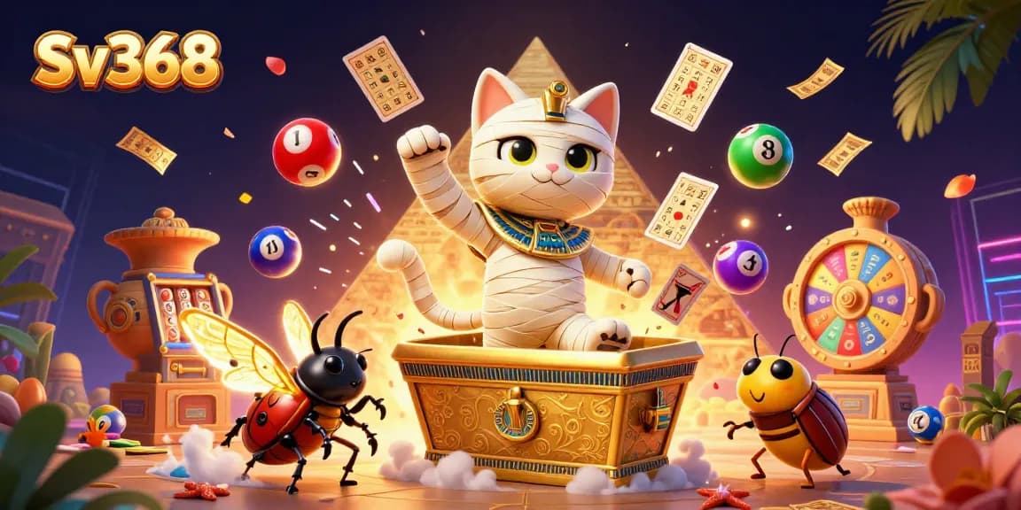 Win big at Sv368 with a vibrant casino-themed scene featuring interactive gaming elements.