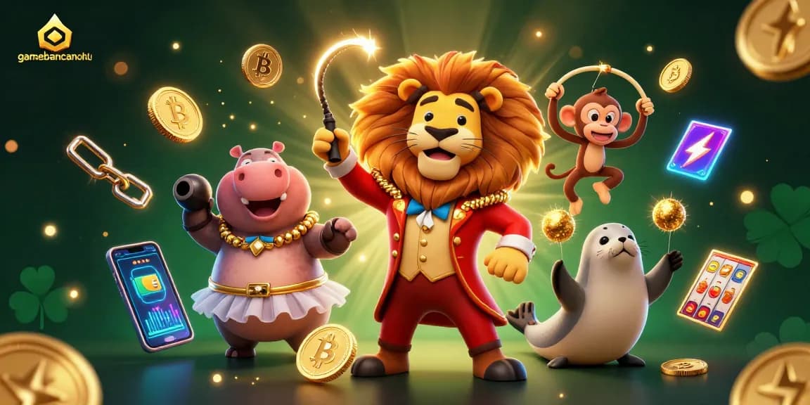Engage with gamebancanohu through vibrant 3D casino illustration featuring lively characters and crypto elements.