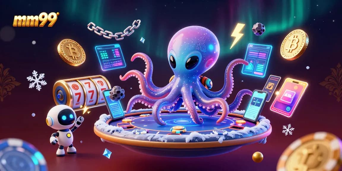 Experience exciting gaming at mm99 with a vibrant intergalactic poker scene, featuring a unique octopus dealer.
