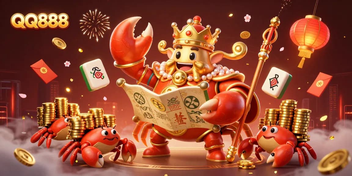Bet on QQ888 with the golden crab emperor and vibrant casino elements for an exciting gaming experience.