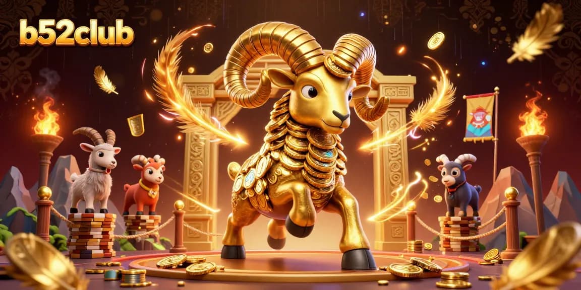 B52Club furiously charges towards victory with a golden ram, showcasing thrilling online gaming action.