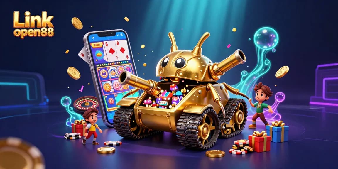 Engage with the thrilling action of Link open88 as a golden beetle tank unveils a miniature casino.