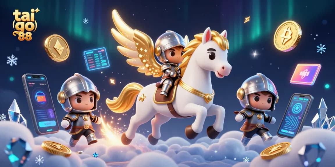 Experience exciting gaming with tai go 88 as a celestial horse gallops through crypto-themed clouds.