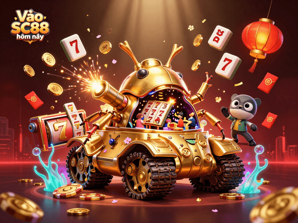 Engage with exciting slots and jackpot action at Vào SC88 hôm nay in this vibrant 3D casino scene.