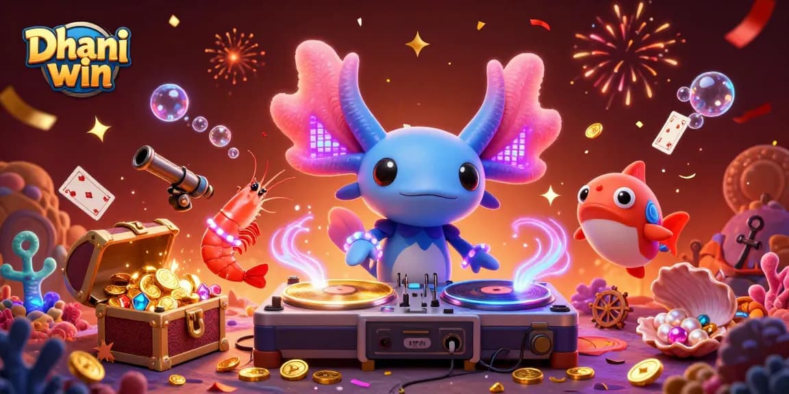 Dive into the excitement of Dhani win with colorful characters and rich treasures in this vibrant gaming scene.