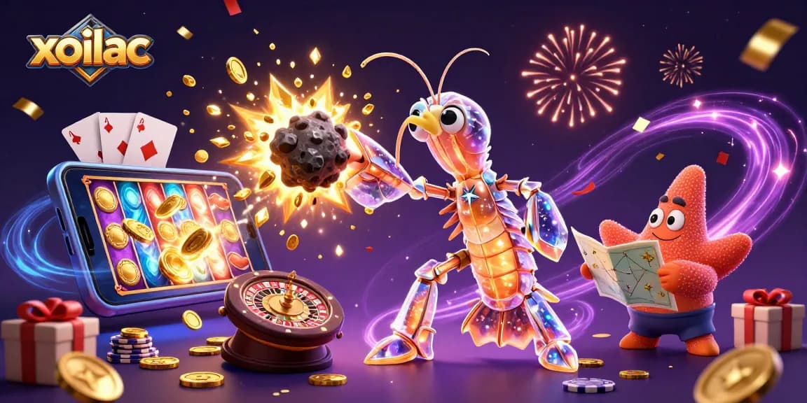 Experience winning moments with xoilac through an energetic gambling-themed illustration