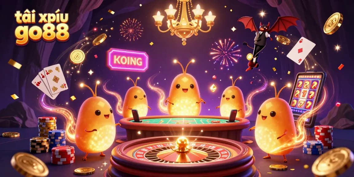 Play exciting tài xỉu go88 in a vibrant casino scene filled with glowworms and festive elements.