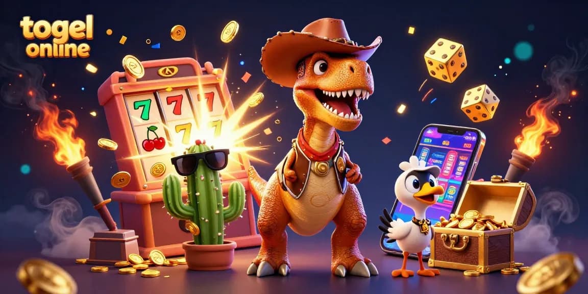 Engage with togel online excitement in this vibrant 3D illustration showcasing dynamic casino game elements.
