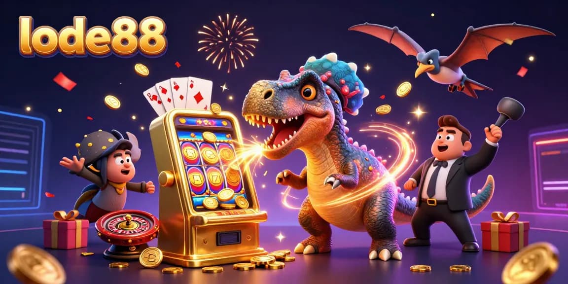 Engage with lode88’s thrilling jackpot slots as quirky dinosaurs celebrate golden wins!