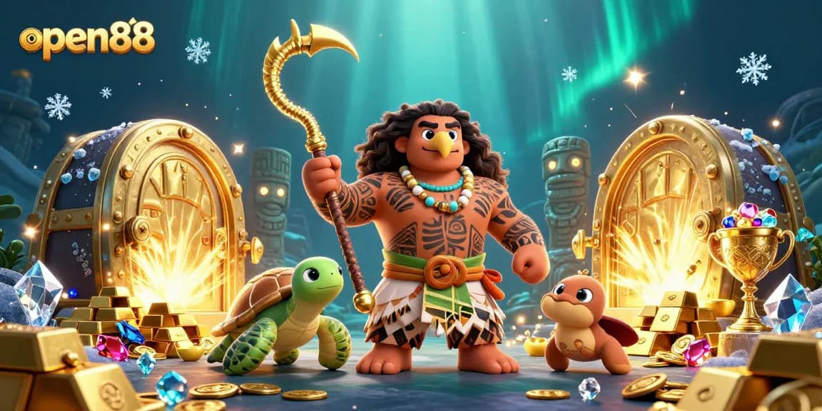 Bet big with open88 in a vibrant casino scene featuring treasures and rich gaming elements.