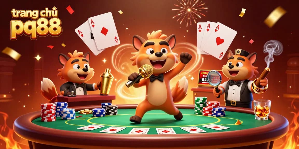 Experience the excitement of trang chủ pq88 at a lively comedy casino club with animated hyenas.