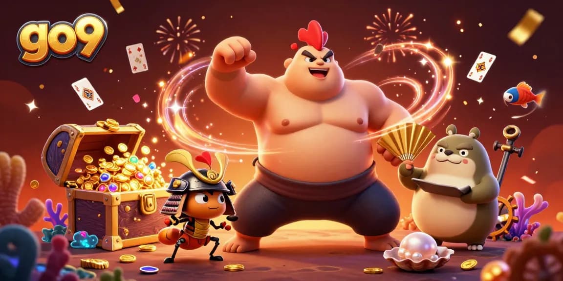 Engage in thrilling gameplay at go9 with vibrant characters amidst exploding treasure and casino symbols.
