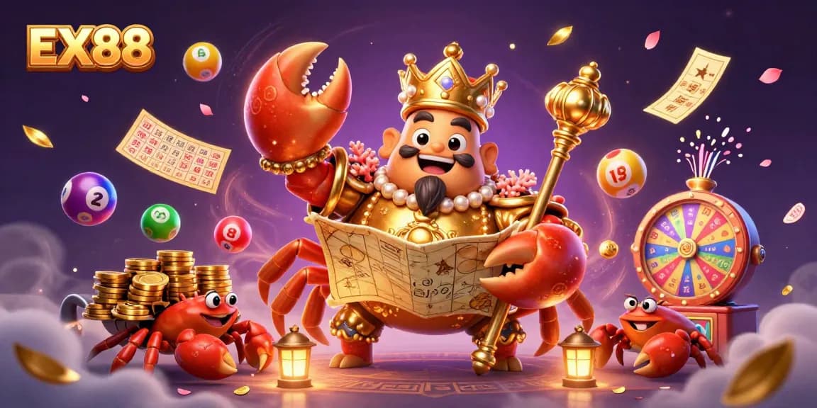 Experience thrilling gaming with EX88's colorful lottery and dynamic casino elements.
