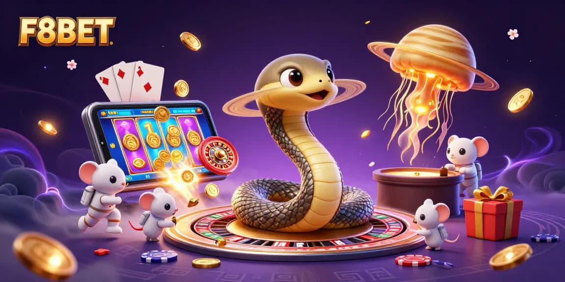 Experience thrilling adventures at F8BET with an animated cosmic betting scene and exciting game elements.