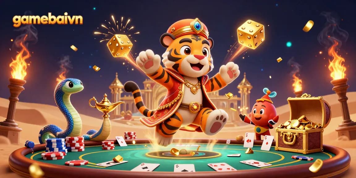 Experience poker mastery with gamebaivn's vibrant 3D scene illustrating dynamic play and thrilling wins.