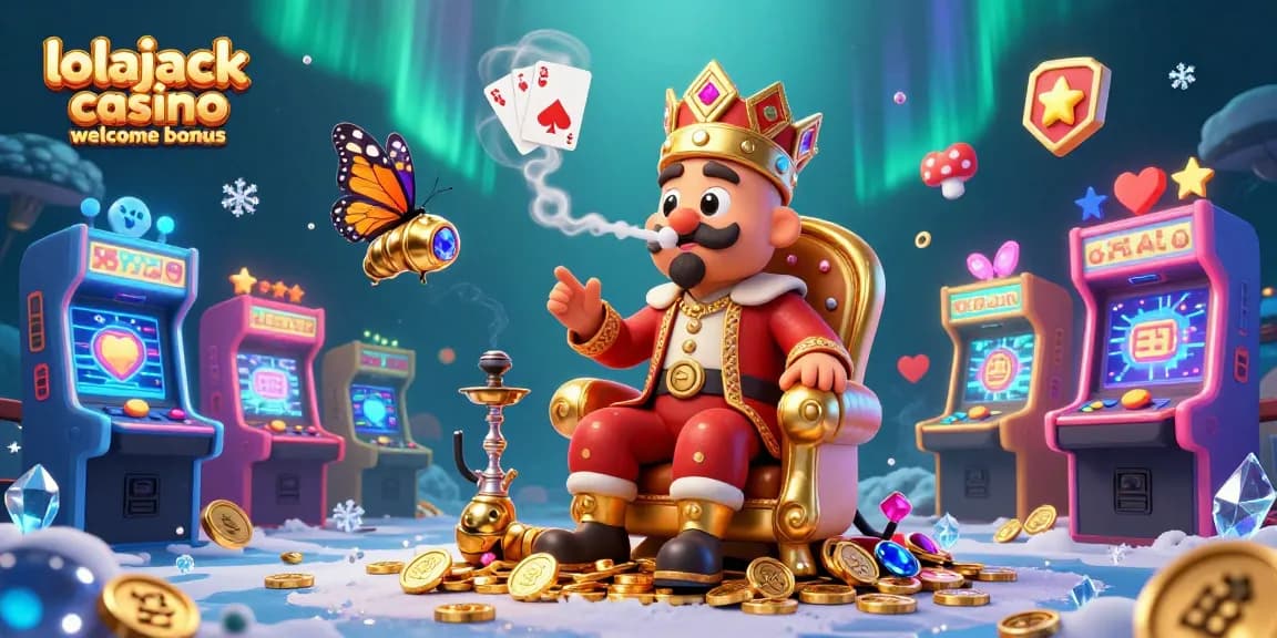 Experience the exciting lolajack casino welcome bonus with vibrant gaming elements in an immersive 3D scene.