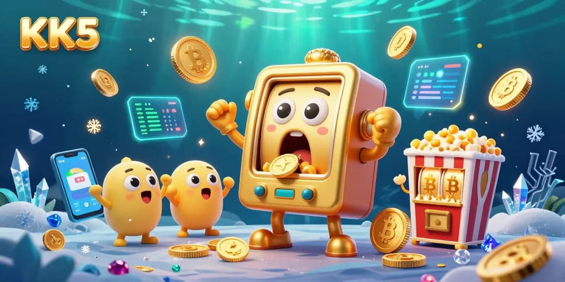 Experience KK5's thrilling jackpot excitement with golden slot machines and cryptocurrency elements.
