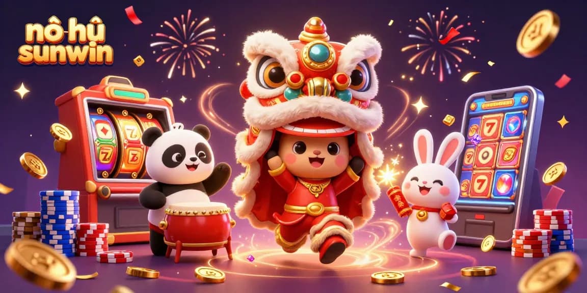 Nổ hũ sunwin invites players to experience 3D slot excitement with festive characters and vibrant casino elements.