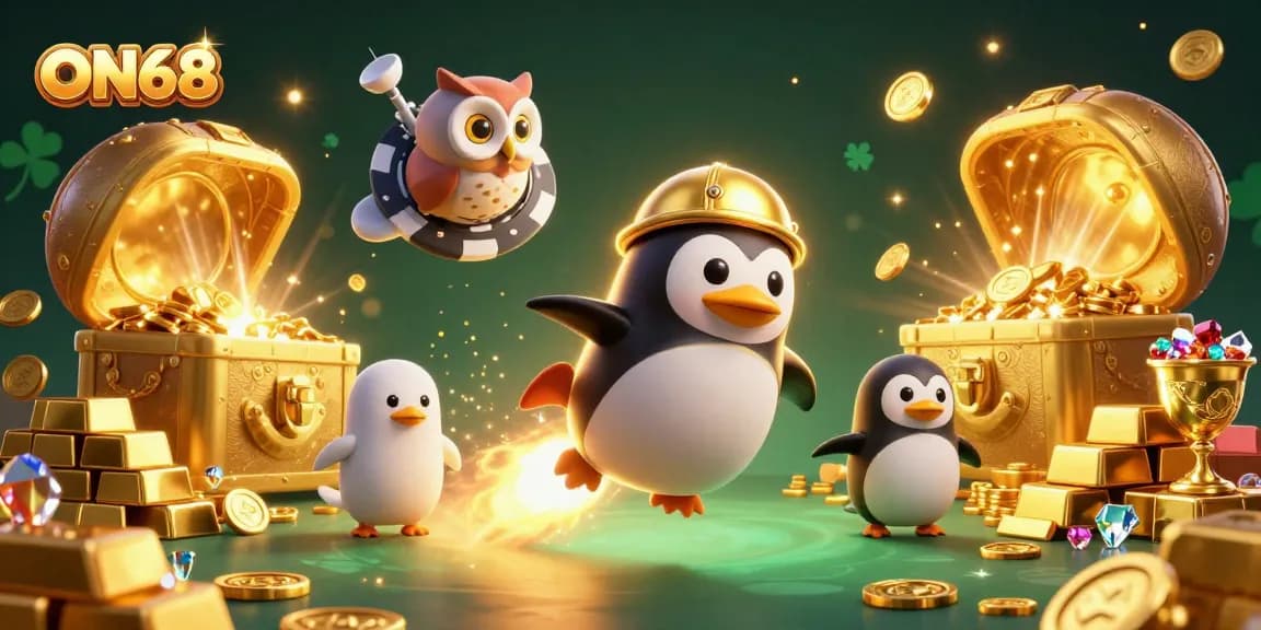 Experience thrilling adventures in ON68 with a golden penguin racing to the casino space station.