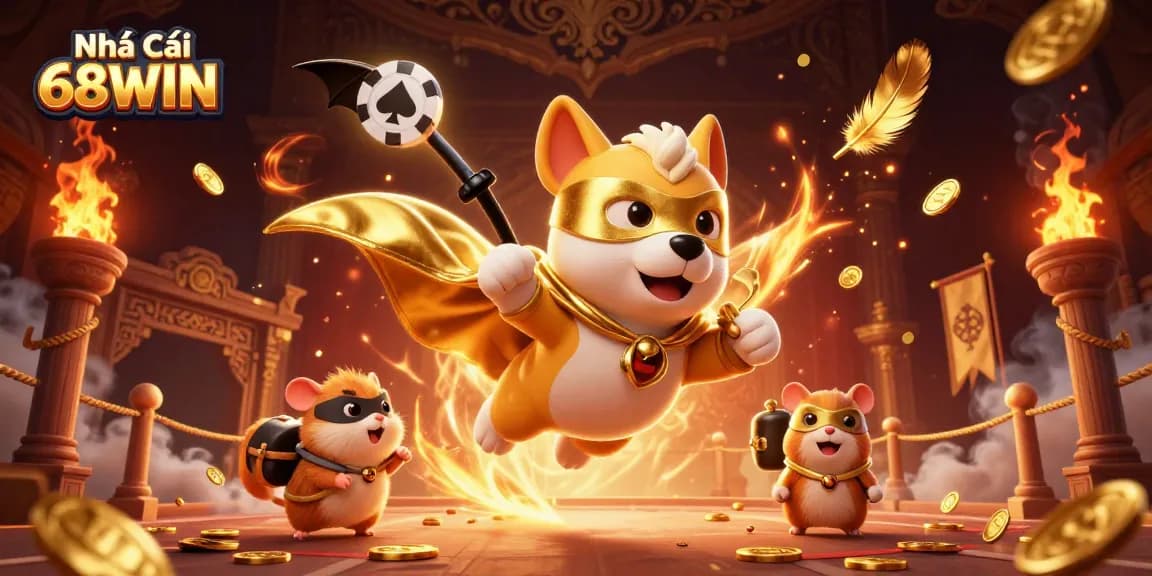 Engage with Nhà Cái 68WIN through an action-packed casino adventure led by a superhero dog.