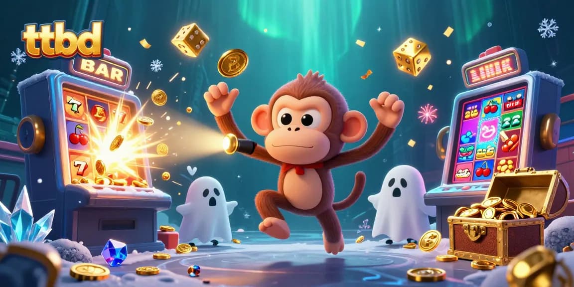 Engage with ttbd’s lively casino scene showcasing a playful monkey and a curious puppy amid vibrant games.