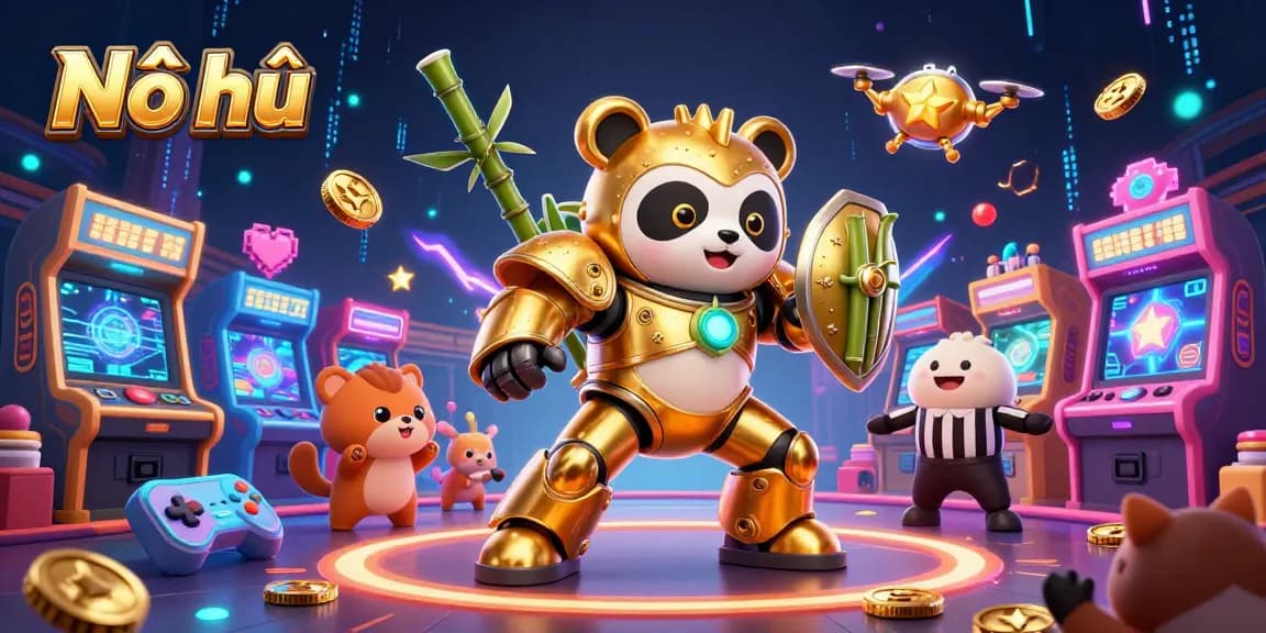 Engage with Nổ hũ in an exciting 3D casino game, featuring neon lights and thrilling gameplay elements.