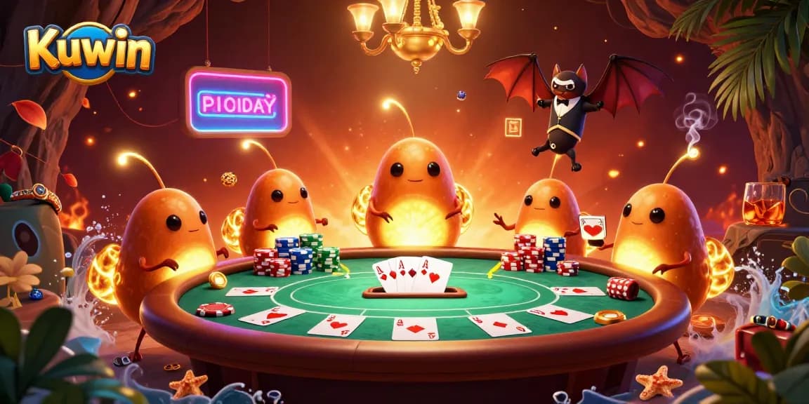 Kuwin casino scene with glowworms lighting a poker table and a bat dealer above
