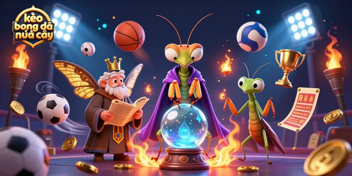 Engage with kèo bóng đá nhà cái through a vibrant, dynamic sports betting illustration with mystical elements.