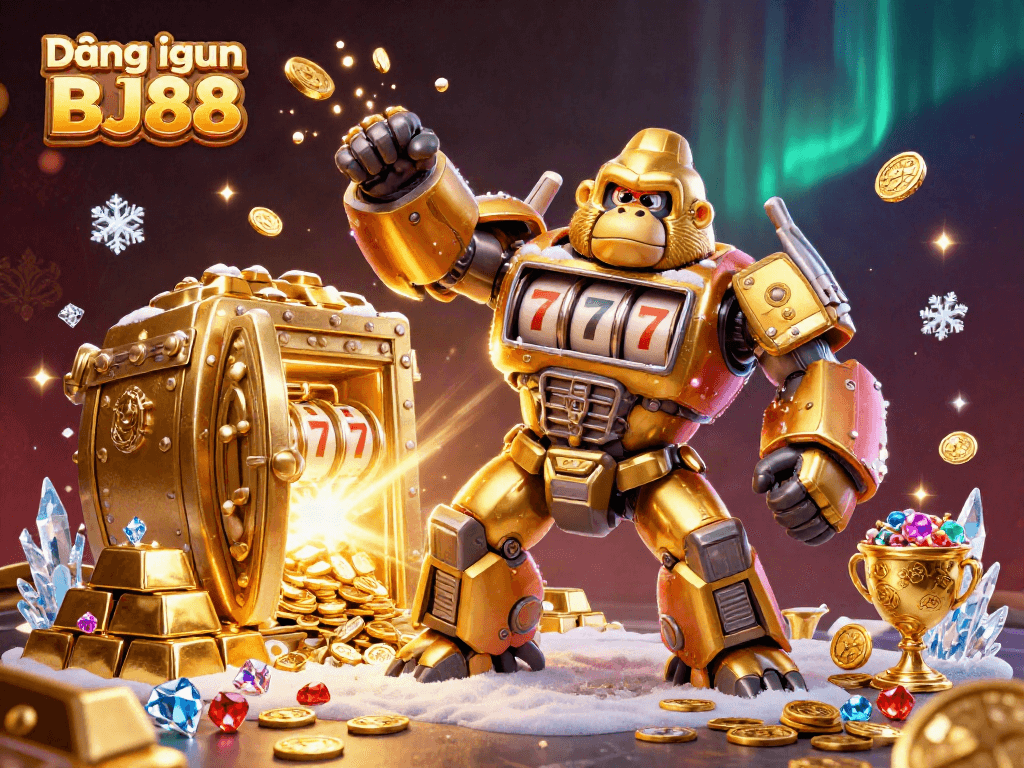 Experience excitement at Đăng nhập BJ88 with a 3D illustration of vibrant casino elements.