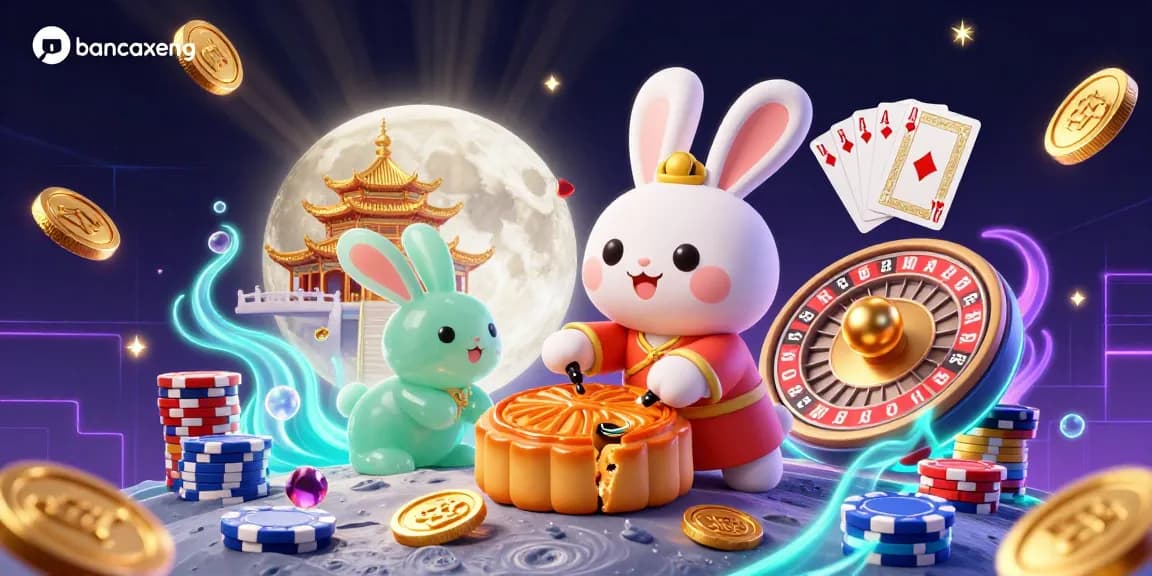 bancaxeng moon rabbit character shoots underwater gems and coins in an engaging casino scene.