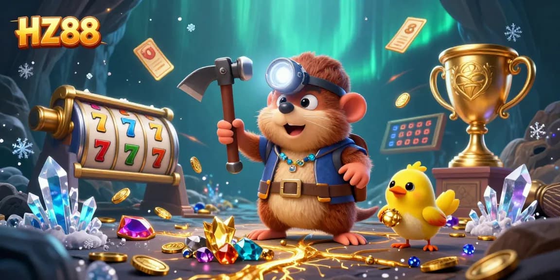 Engage with HZ88 as the treasure hunter mole navigates a gem-filled cave, spotlighting casino gameplay.